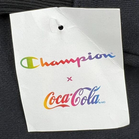 New Champion Men  US XS Black Hoody Logo Pullover Coca-Cola Sweatshirt Comfort - Picture 7 of 11